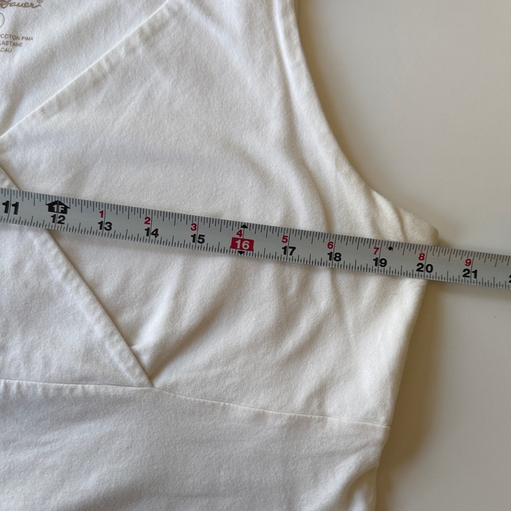 Eddie Bauer White Pima Cotton Faux Wrap Empire Seemed V-Neck Tank Top Size XL - Picture 6 of 6
